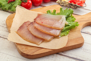 Sliced salted marlin fish carpaccio