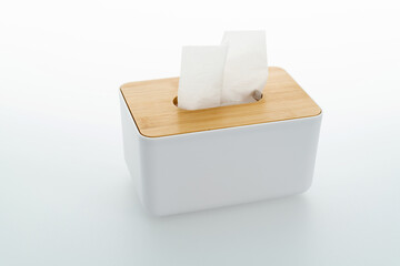 Plastic tissue box on white background