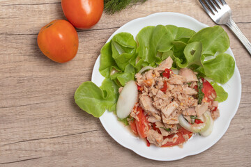 Spicy Tuna Salad in white plate
