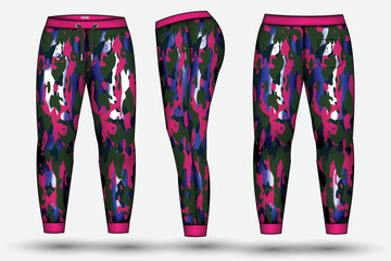 camouflage Trousers pant design template and technical fashion illustration for trouser design and  Mockup