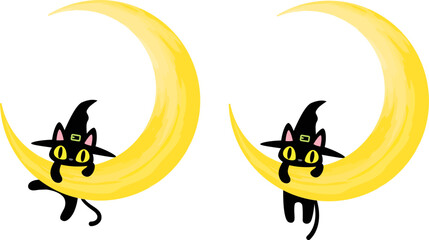 ハロウィンの三日月にぶら下がるかわいい黒猫２ © MAEDA