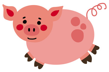 Cute hand drawn pig. Farm animals. White background, isolate. Vector illustration.