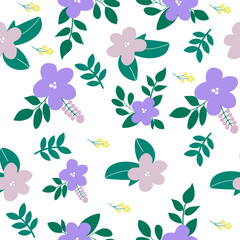 Blossoms vector seamless pattern with hand drawn on a white background.