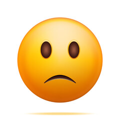 3D Yellow Sad Emoticon Isolated on White. Render Little Bit Sad Emoji. Slightly Unhappy Face. Communication, Web, Social Network Media, App Button. Realistic Vector Illustration