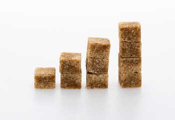 Brown sugar cubes chart on white background