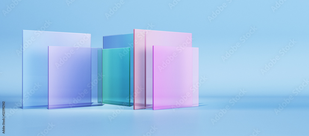 Aufkleber abstract colorful square glass on wide blue background with mock up place for advertisement. decor a