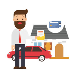 Pay big bill businessman holding long bill