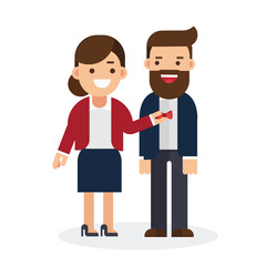 woman tying a bow to a man