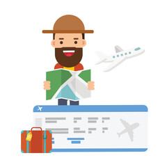 Online travel booking concept with tourist