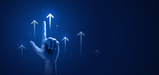 Growth business strategy arrow concept on success target improvement background with increase development graph profit or creative goal achievement leadership forward and financial market direction.