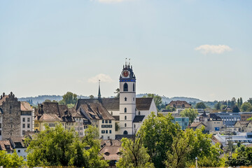 Aarau, Stadtkirche, Kirche, Altstadt, Altstadth&auml;user, Stadt, Aare, Fluss, Sommer, Sommertag, Aargau, Schweiz