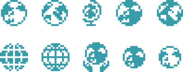 ドット絵　地球　世界　装飾　アイコンイラストセット