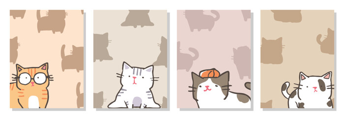Fototapeta premium Vector Illustration of Cute Cat Postcard Set
