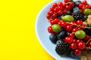 Concept of fresh food, berries, space for text