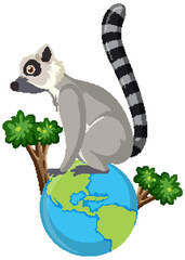 Lemur on earth globe