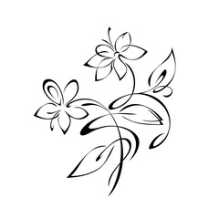 floral design with blooming flowers on stems with leaves and curls. graphic decor