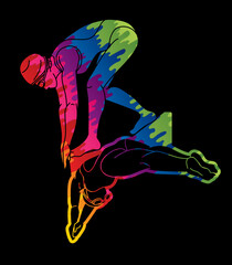 People Swimming Together Group of Swimmer Action Cartoon Sport Graphic Vector