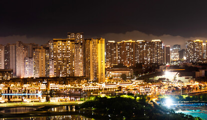 Modern city buildings at night