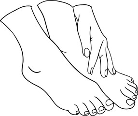 Female hands and feet. Manicure and pedicure concept. Vector Illustration in trendy outline style
