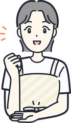 ポンッと納得したポーズをとる笑顔の主婦のイラスト素材