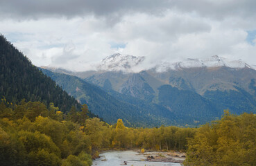 trip to Caucasus mountains, Arkhyz, Teberdinsky reserve. concept of discovery and exploration of...