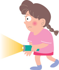 停電で懐中電灯を点ける女の子

