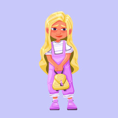 Cartoon girl with a schoolbag. Schoolgirl.