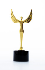 Golden statuette of a woman with wings