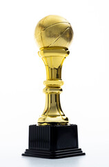 Golden basketball trophy on white background