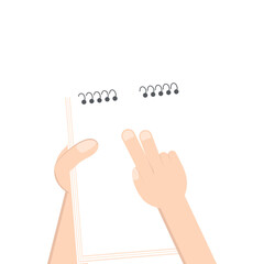 Hand Holding Paper Book Using Right Handed Double Tap 