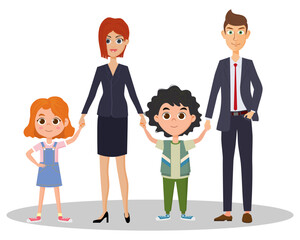 A friendly family.Children hold hands with their mom and dad.Vector illustration.