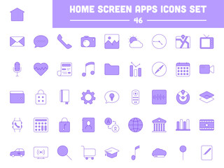 46 Home Screen App Icon Or Symbol Set In Violet And White Color.