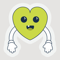 Naklejka premium Laughing Green Heart Cartoon With Hand Down Sticker Vector.