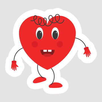 Laughing Heart Humanoid Cartoon Sticker In Red Color.