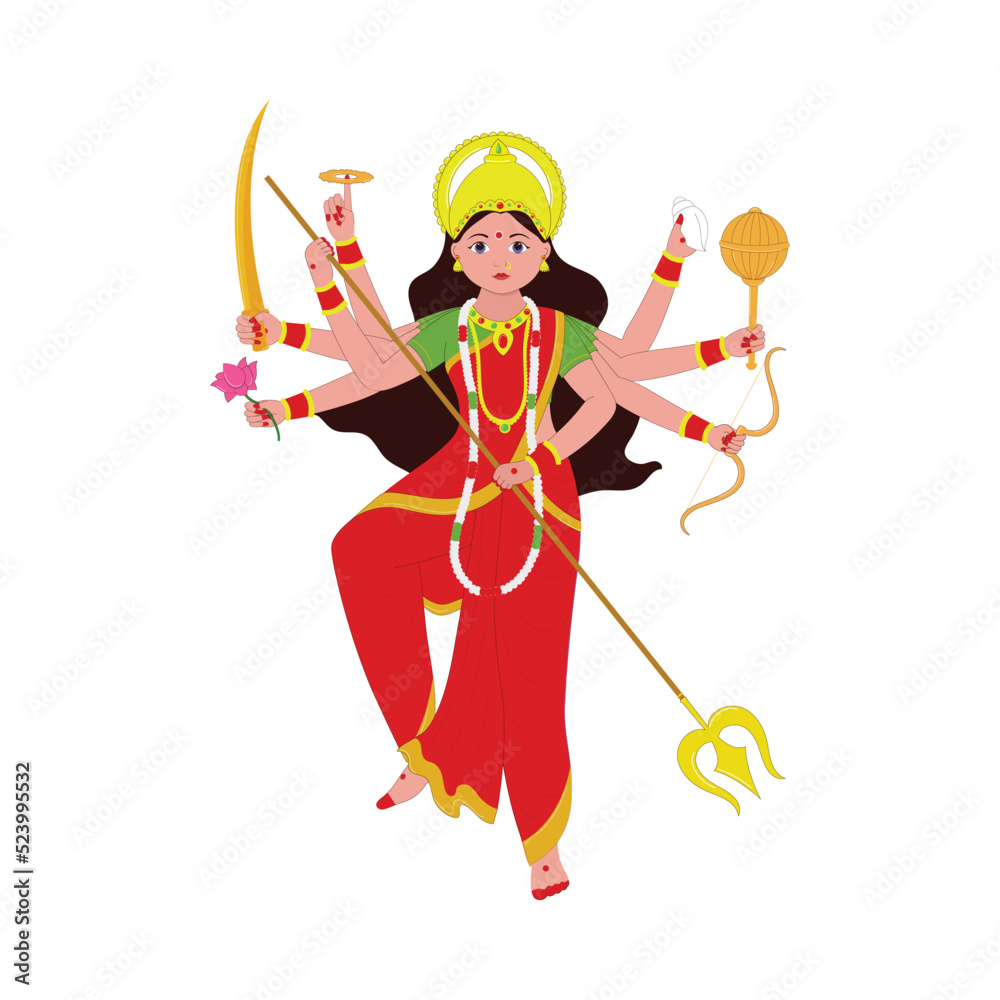 Poster Hindu Mythology Goddess Durga Sculpture On White Background.