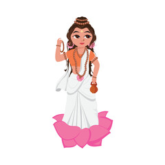 Goddess Brahmacharini Character On White Background.