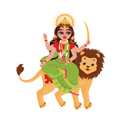 Indian Goddess Katyayani Sculpture On White Background.