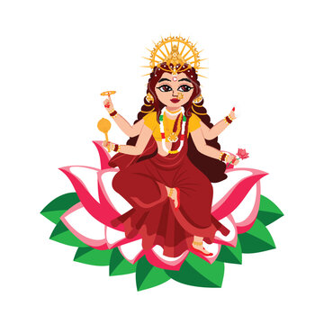 Indian Goddess Siddhidatri Sculpture On White Background.