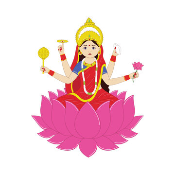 Indian Goddess Siddhidatri Sculpture On White Background.