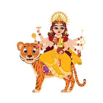 Statue Of Indian Goddess Kushmanda On White Background.