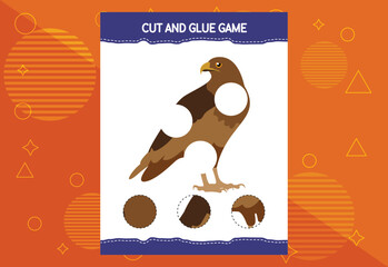 Cut and glue game for kids with birds. Cutting practice for preschoolers. Education worksheet.