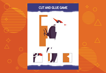 Cut and glue game for kids with birds. Cutting practice for preschoolers. Education worksheet.