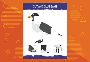 Cut and glue game for kids with birds. Cutting practice for preschoolers. Education worksheet.