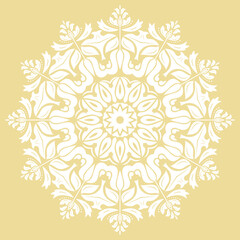 Elegant vintage vector ornament in classic style. Abstract traditional yellow and white ornament with oriental elements. Classic vintage pattern