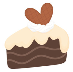 Chocolate Cake Slice, Heart Cookie on Top