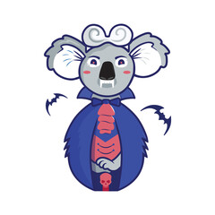 Halloween logo of Vampire Dracula. Graphic portrait of koala
