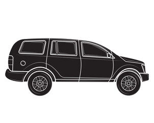 Black silhouette SUV in isolate on a white background. Vector illustration.