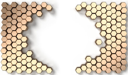 3d rendering image of hexagon solid shape on white background