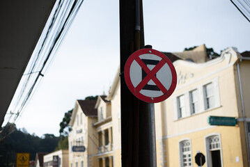 Traffic signage in a city for cars and vehicles