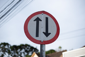 Traffic signage in a city for cars and vehicles